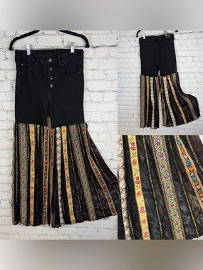 One of a Kind American Eagle Button Up Fly with Ribboned Lace Bell Bottoms